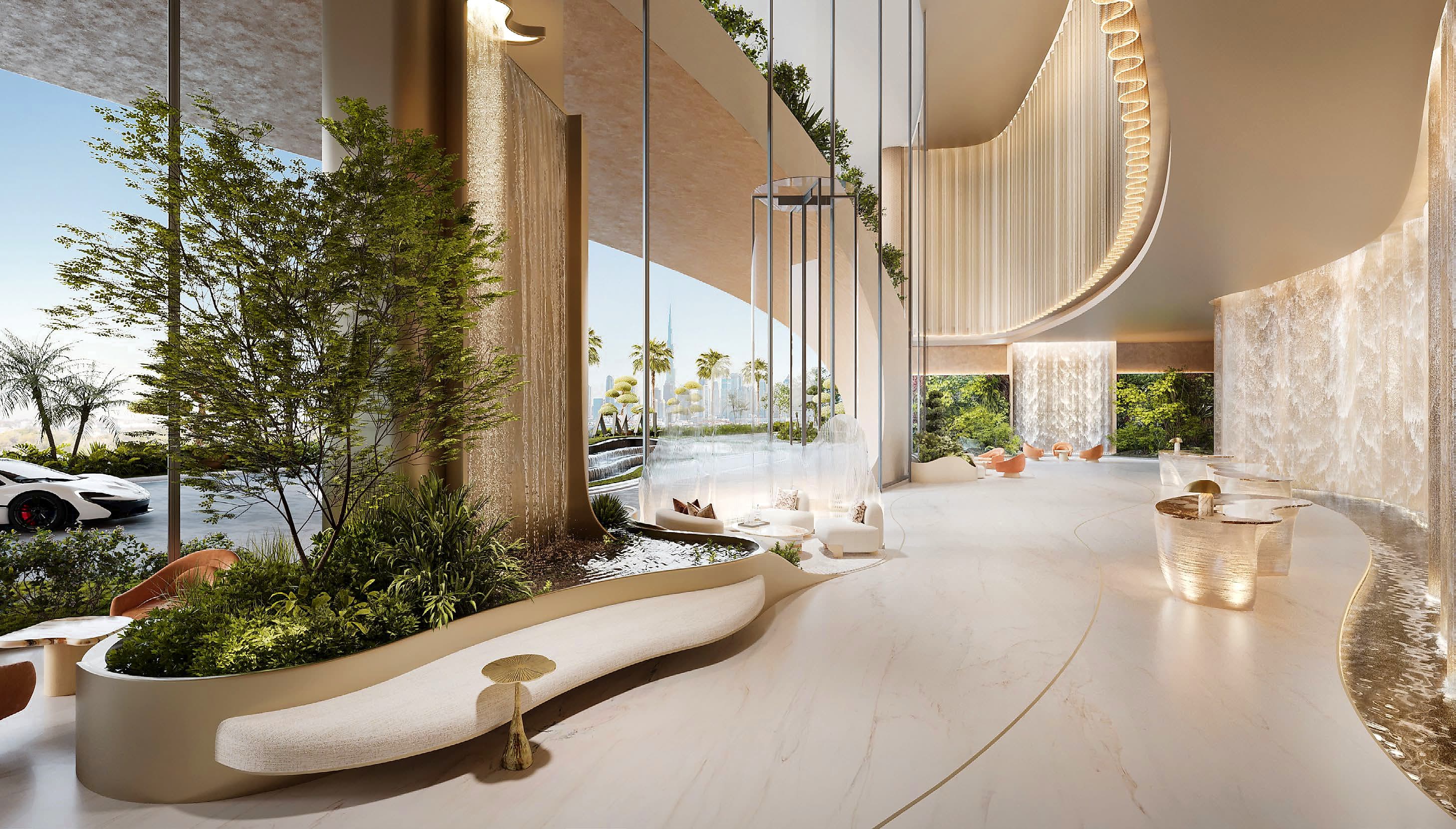 The triple-height atrium at Amali Residences